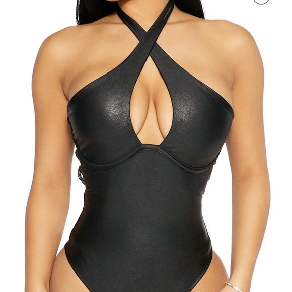 Got Me Drippin' Crisscross Cutout Faux Leather Underwire Bodysuit - Picture 2 of 6